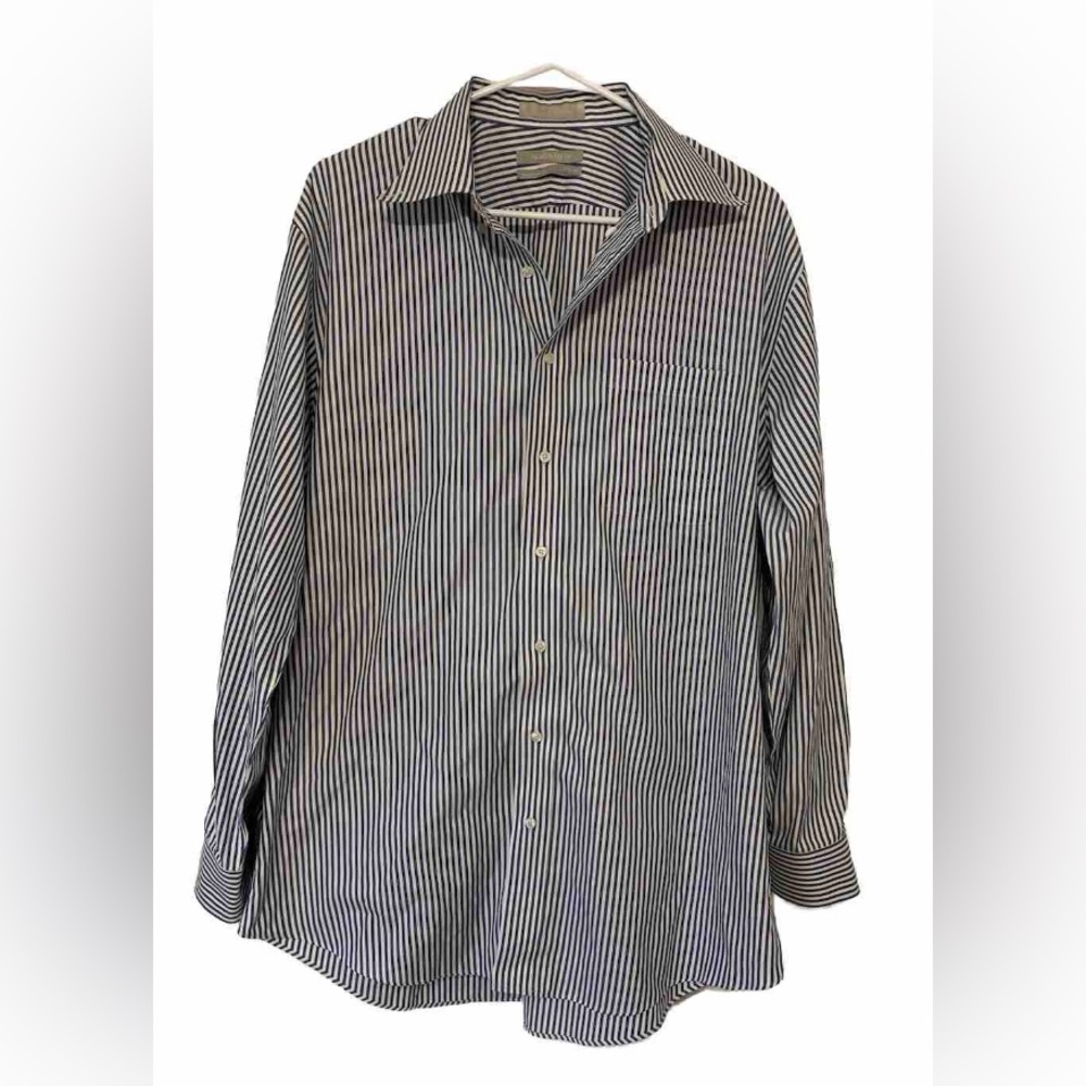 Nordstrom Size 16 1/2 34 Traditional Fit Blue White Striped Button down shirt